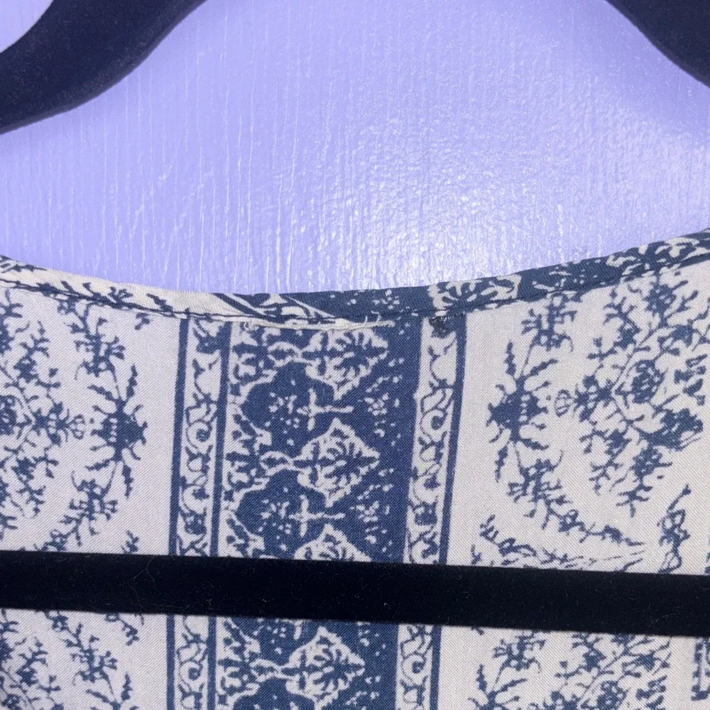 Akemi + Kim Anthropologie bohemian boho beaded 3/4 sleeve navy blue pink cream - Picture 6 of 7